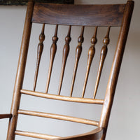 close up of the turned spindles on a Philip Clissett Arts & Crafts Ash Rush Seat Spindle Back Armchair Circa 1890