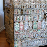 Ornate Marriage Chest Adorned with Moorish Inlay & Jeweled Accents