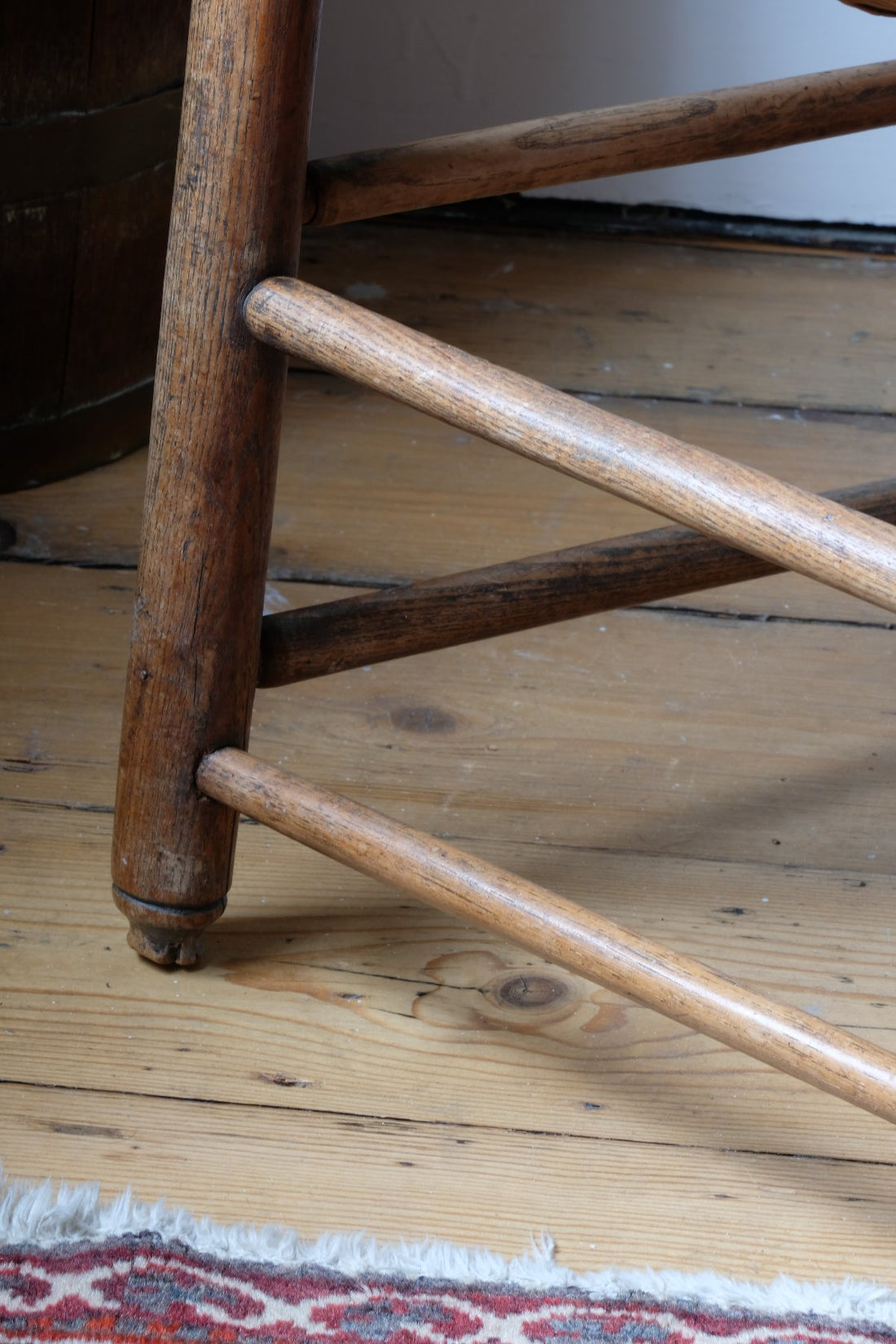 Leg of a Philip Clissett Arts & Crafts Ash Rush Seat Spindle Back Armchair Circa 1890
