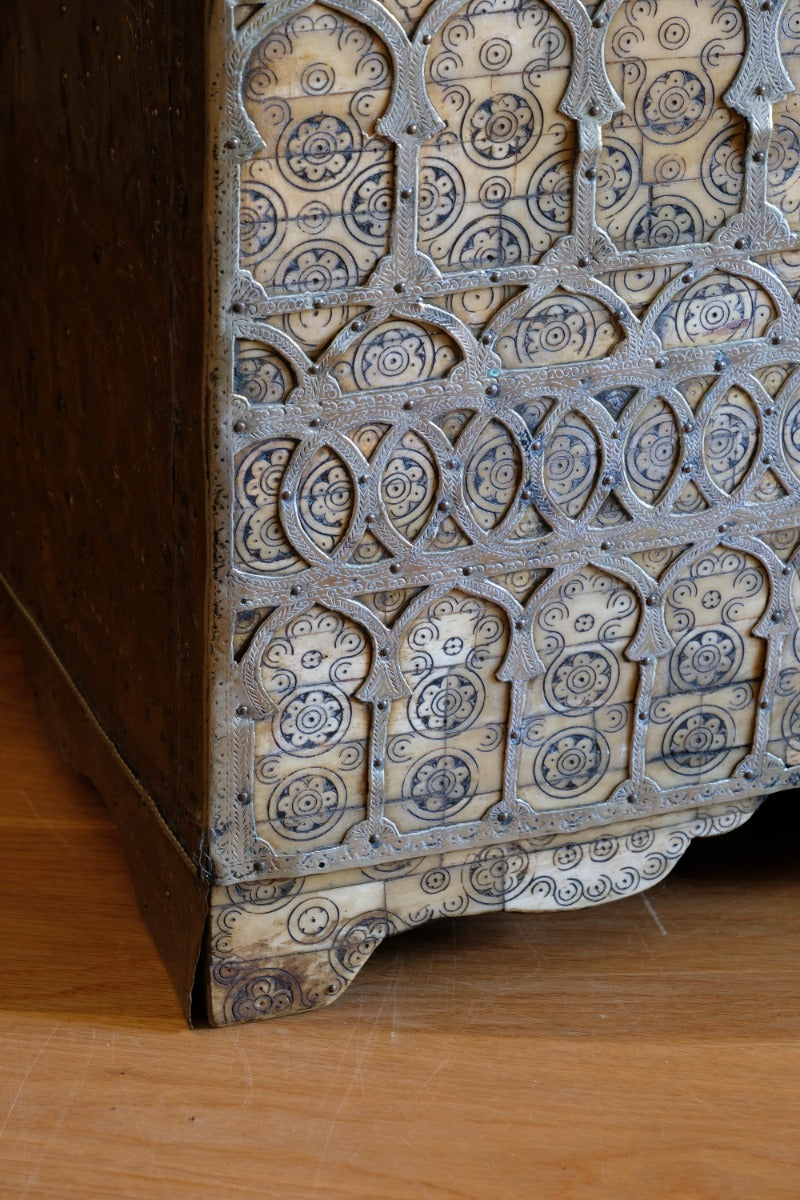 Ornate Marriage Chest Adorned with Moorish Inlay & Jeweled Accents