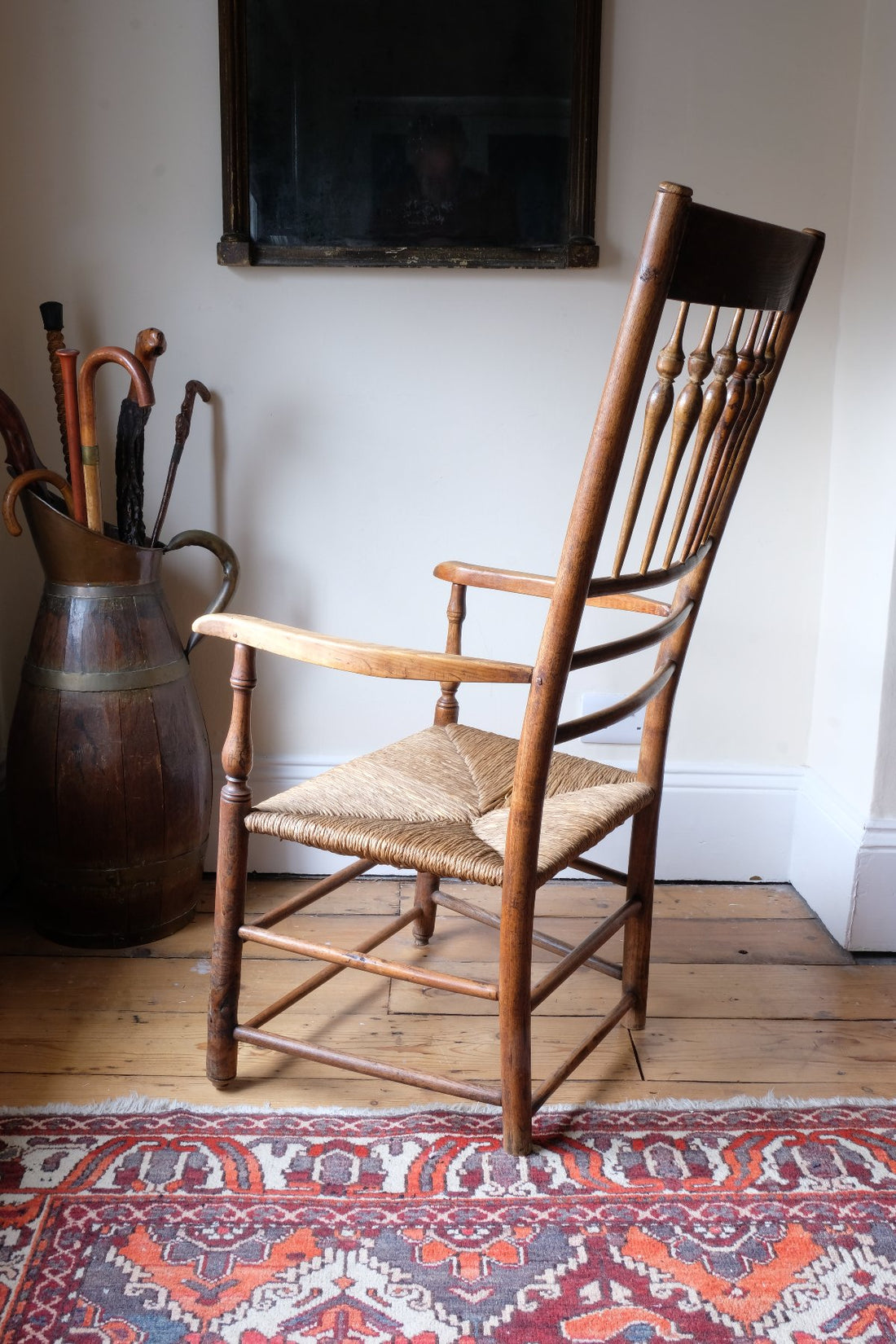 Philip Clissett Arts & Crafts Ash Rush Seat Spindle Back Armchair Circa 1890