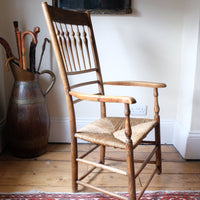 Philip Clissett Arts & Crafts Ash Rush Seat Spindle Back Armchair Circa 1890