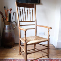 Philip Clissett Arts & Crafts Ash Rush Seat Spindle Back Armchair Circa 1890