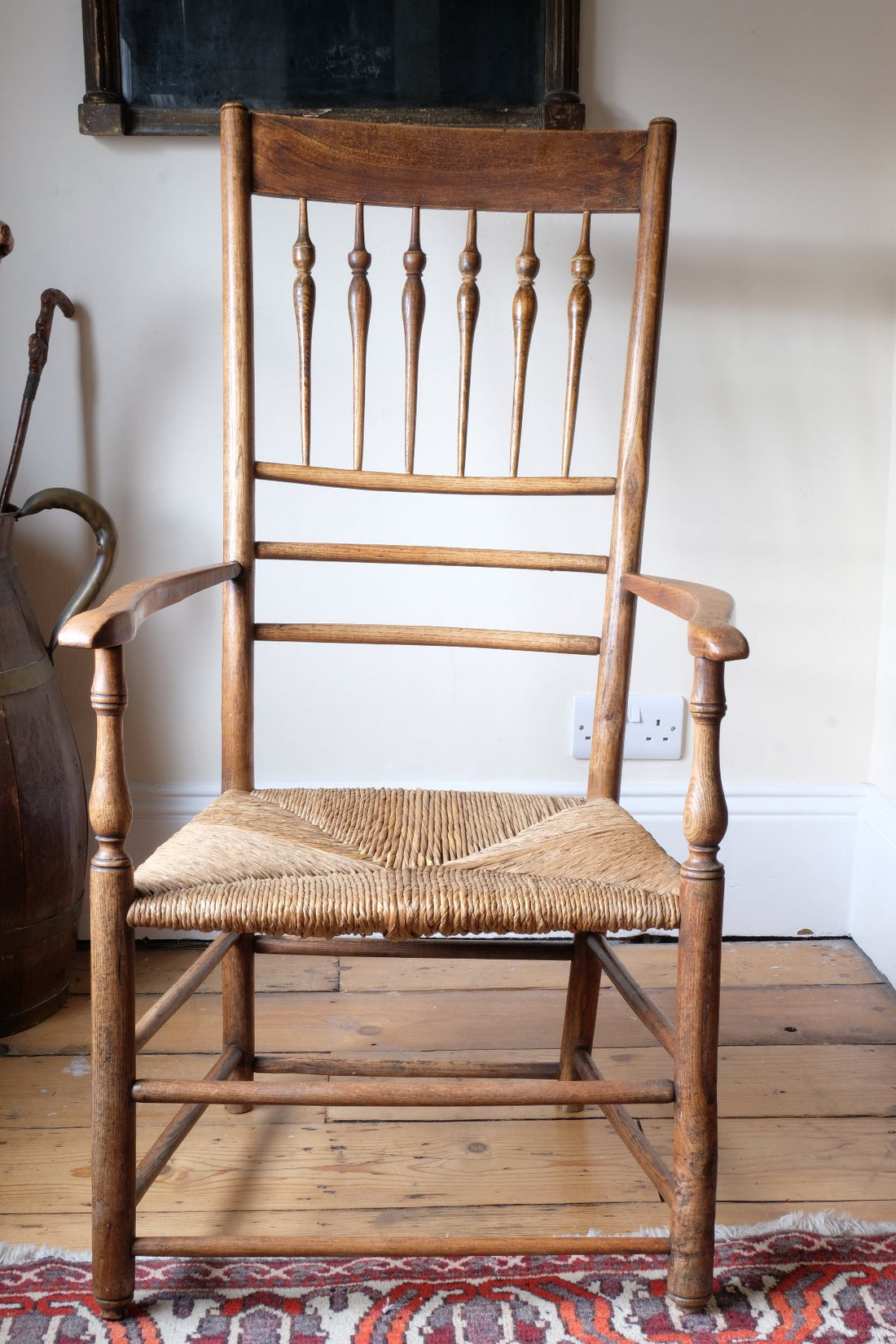 Philip Clissett Arts & Crafts Ash Rush Seat Spindle Back Armchair Circa 1890