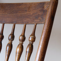 Back rest of a Philip Clissett Arts & Crafts Ash Rush Seat Spindle Back Armchair Circa 1890