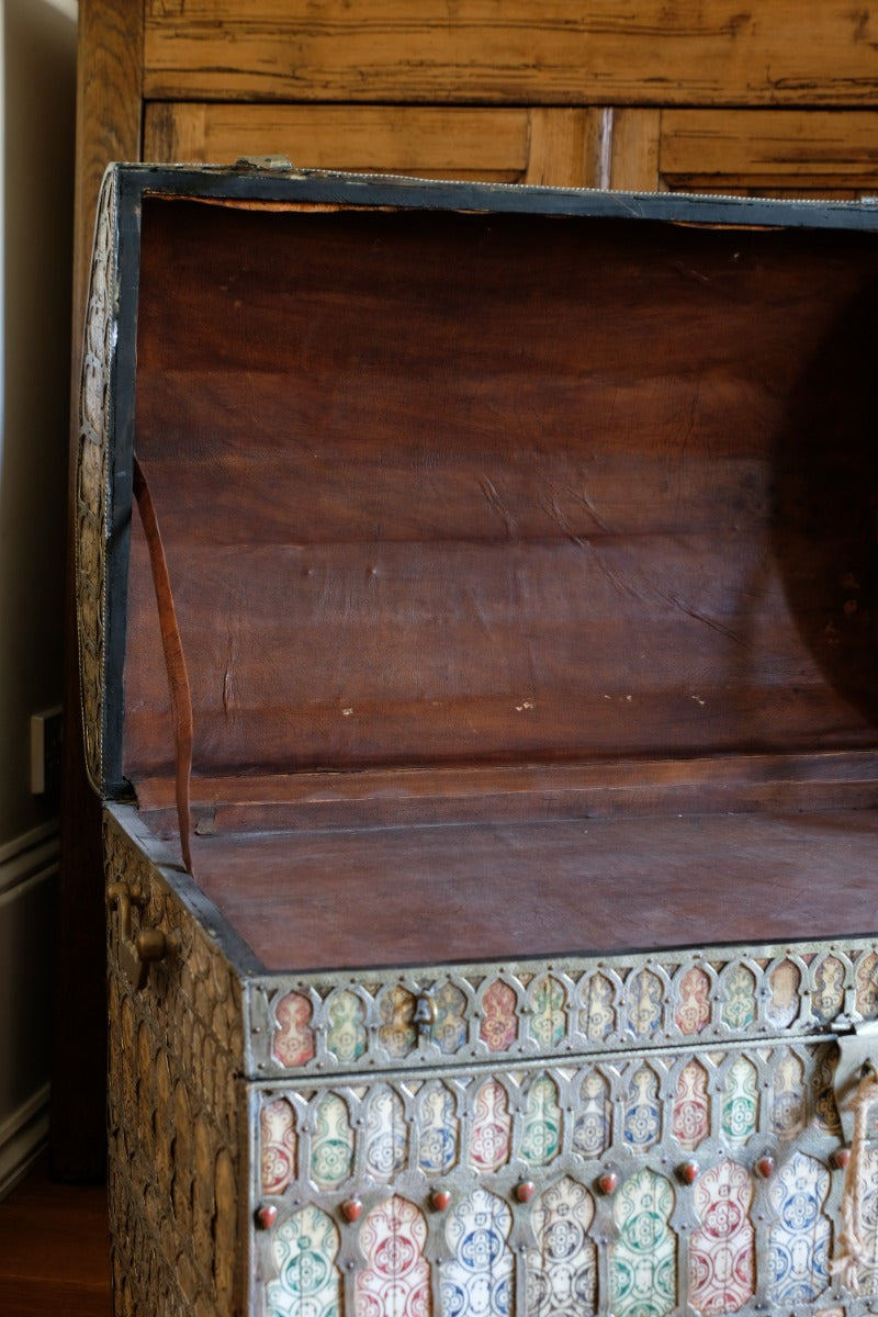 Ornate Marriage Chest Adorned with Moorish Inlay & Jeweled Accents