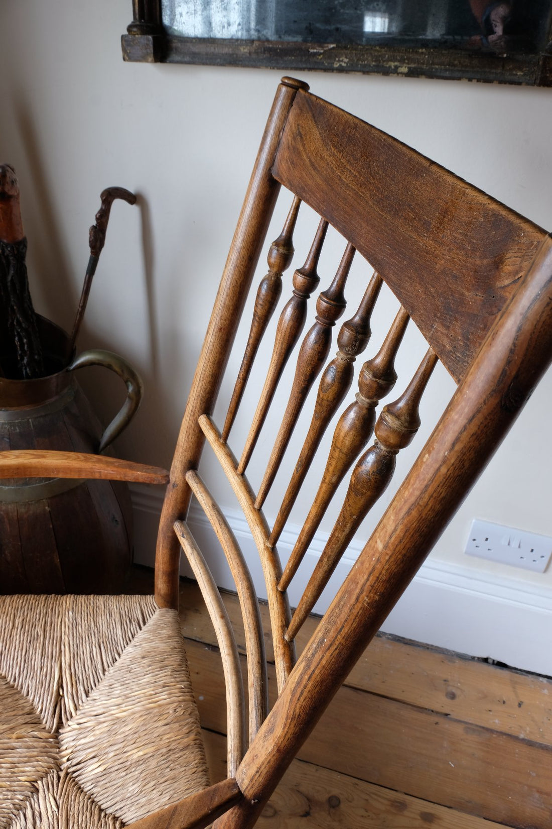 Philip Clissett Arts & Crafts Ash Rush Seat Spindle Back Armchair Circa 1890