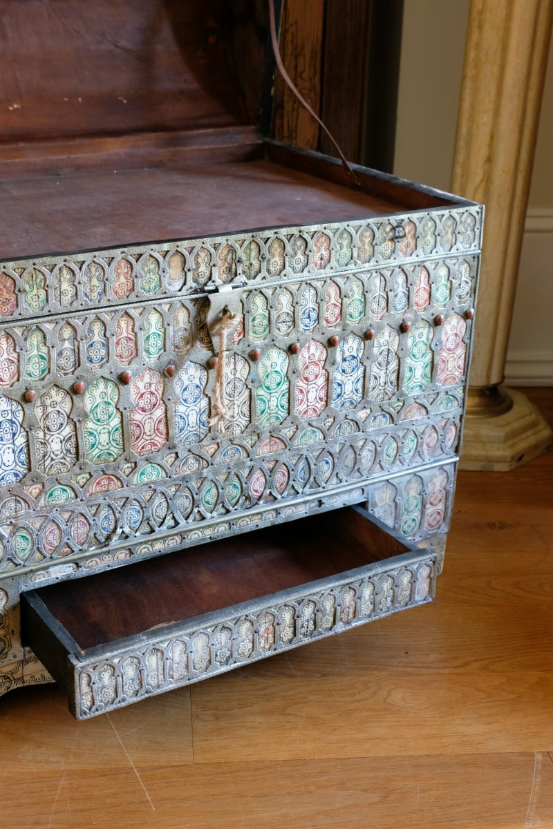 Ornate Marriage Chest Adorned with Moorish Inlay & Jeweled Accents