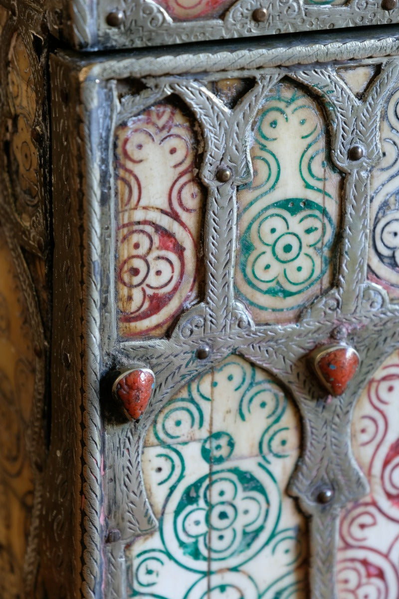 Ornate Marriage Chest Adorned with Moorish Inlay & Jeweled Accents