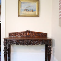 19th Century Profusely Carved Oak Hall Or Side Table With Pediment