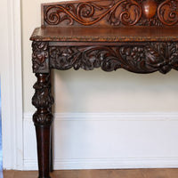 19th Century Profusely Carved Oak Hall Or Side Table With Pediment