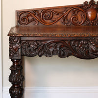 19th Century Profusely Carved Oak Hall Or Side Table With Pediment