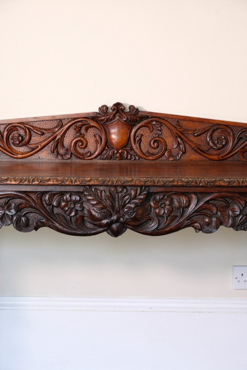 19th Century Profusely Carved Oak Hall Or Side Table With Pediment