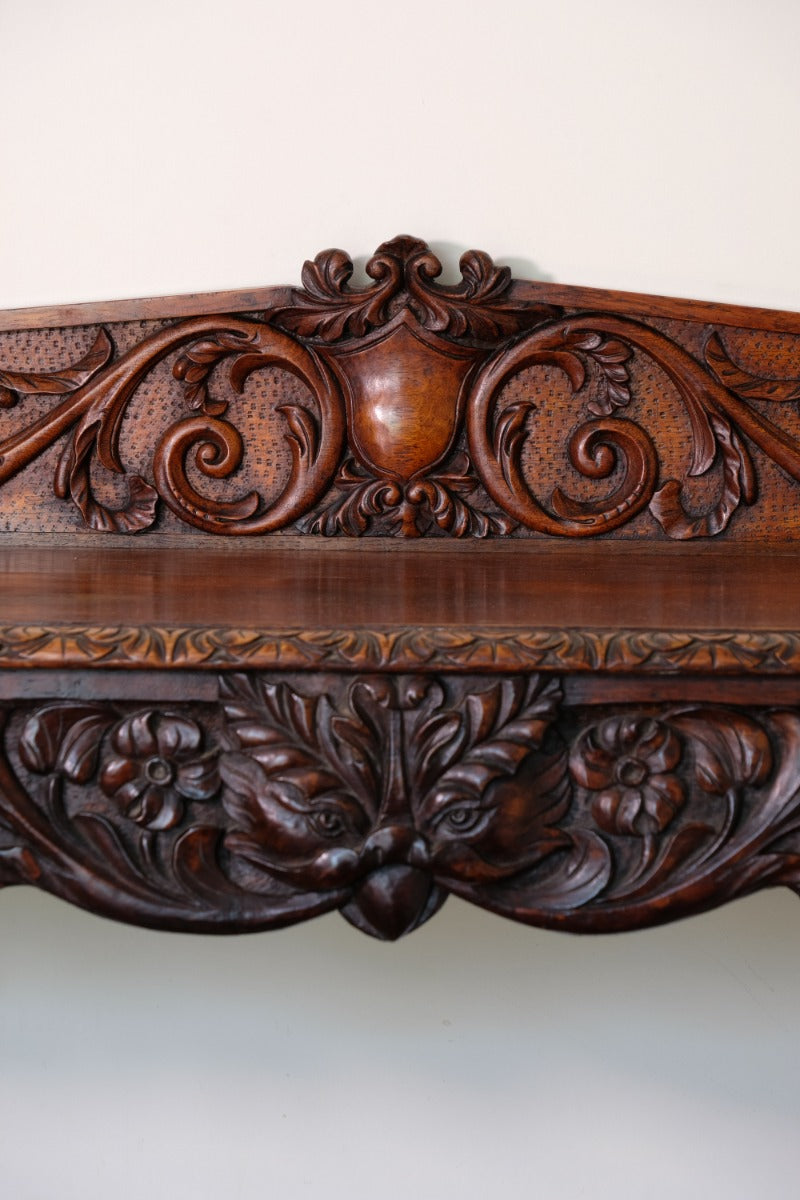 19th Century Profusely Carved Oak Hall Or Side Table With Pediment