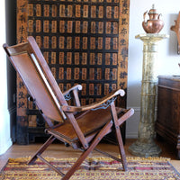 Victorian brass studded leather folding campaign chair reclining armchair circa 1875