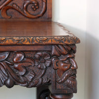 19th Century Profusely Carved Oak Hall Or Side Table With Pediment