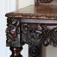 19th Century Profusely Carved Oak Hall Or Side Table With Pediment