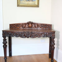 19th Century Profusely Carved Oak Hall Or Side Table With Pediment