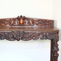 19th Century Profusely Carved Oak Hall Or Side Table With Pediment