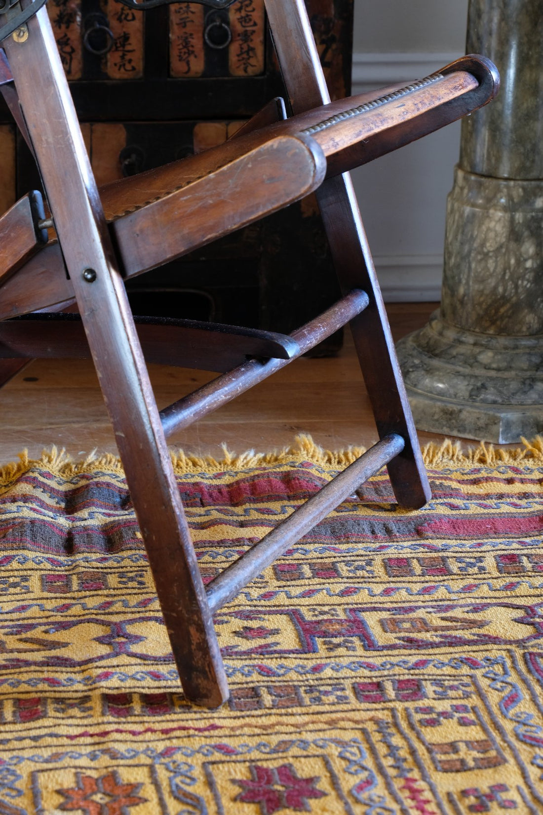 Victorian brass studded leather folding campaign chair reclining armchair circa 1875