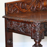 19th Century Profusely Carved Oak Hall Or Side Table With Pediment