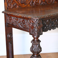 19th Century Profusely Carved Oak Hall Or Side Table With Pediment