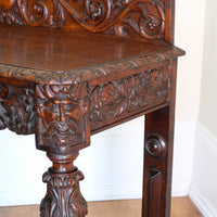 19th Century Profusely Carved Oak Hall Or Side Table With Pediment