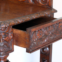 19th Century Profusely Carved Oak Hall Or Side Table With Pediment