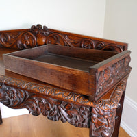 19th Century Profusely Carved Oak Hall Or Side Table With Pediment