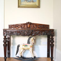 19th Century Profusely Carved Oak Hall Or Side Table With Pediment