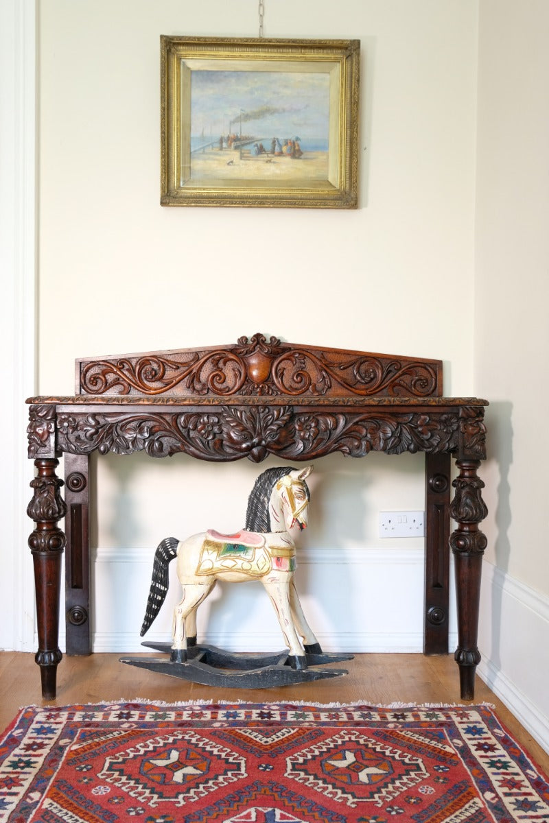 19th Century Profusely Carved Oak Hall Or Side Table With Pediment