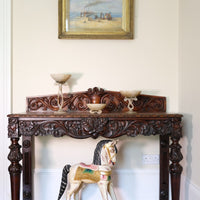 19th Century Profusely Carved Oak Hall Or Side Table With Pediment