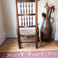 Back of a Antique Lancashire Oak Spindle Back Armchair with Rush Seat, 19th Century North Country Chair