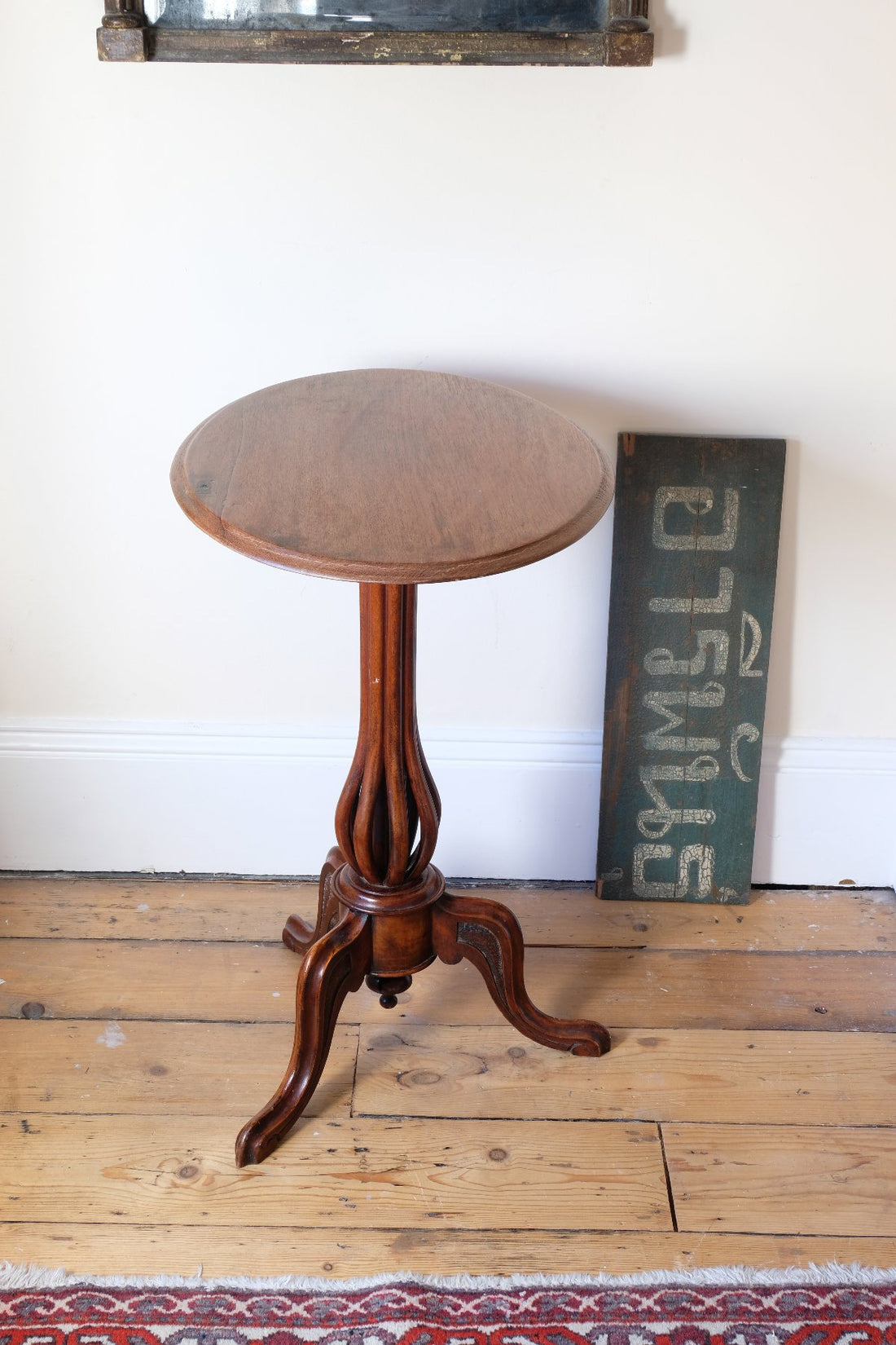 Late Victorian mahogany oval tilt-top tripod table with open reed column detail