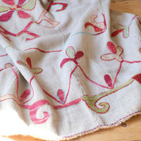 Large Uzbek Suzani embroidered textile silk on cotton floral lattice design