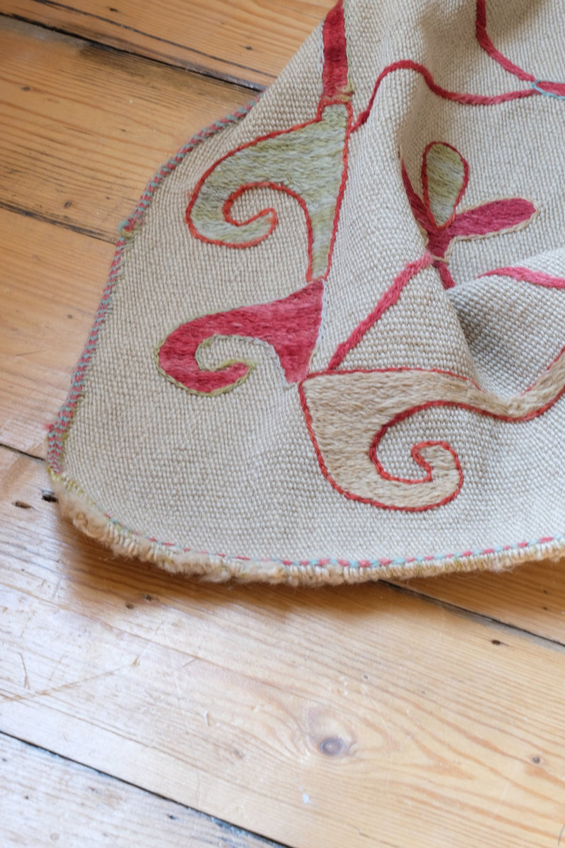 Large Uzbek Suzani Kilim Wall Hanging, Hand Embroidered Silk on Cotton Textile