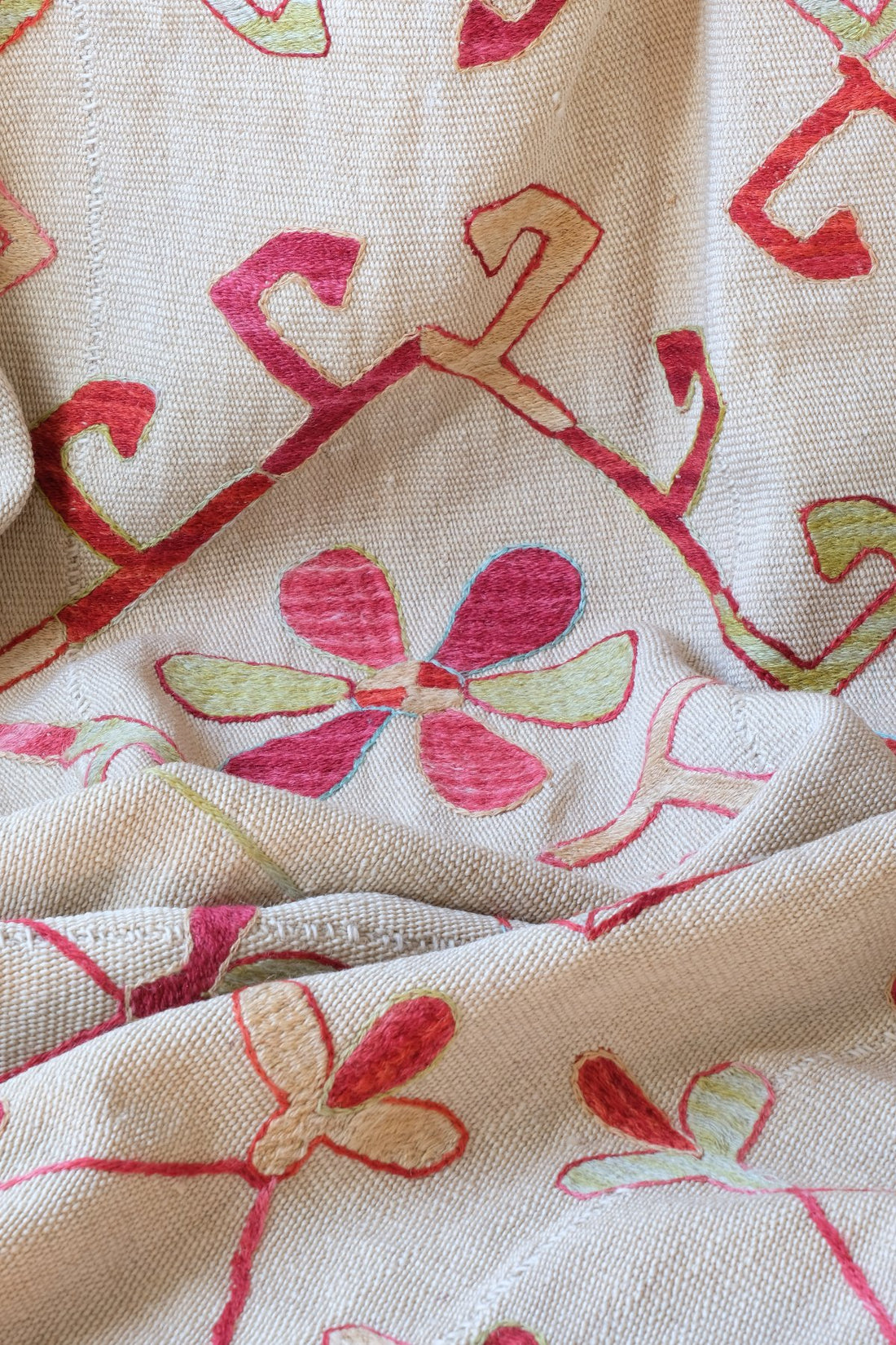 Large Uzbek Suzani embroidered textile silk on cotton floral lattice design