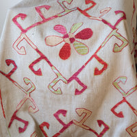 Central design on a Large Uzbek Suzani embroidered textile silk on cotton floral lattice design