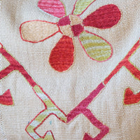 close up of chain stitching on a Large Uzbek Suzani Kilim Wall Hanging, Hand Embroidered Silk on Cotton Textile