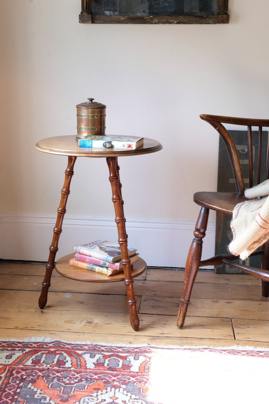 Victorian mahogany cricket table with faux bamboo legs and two-tone finish