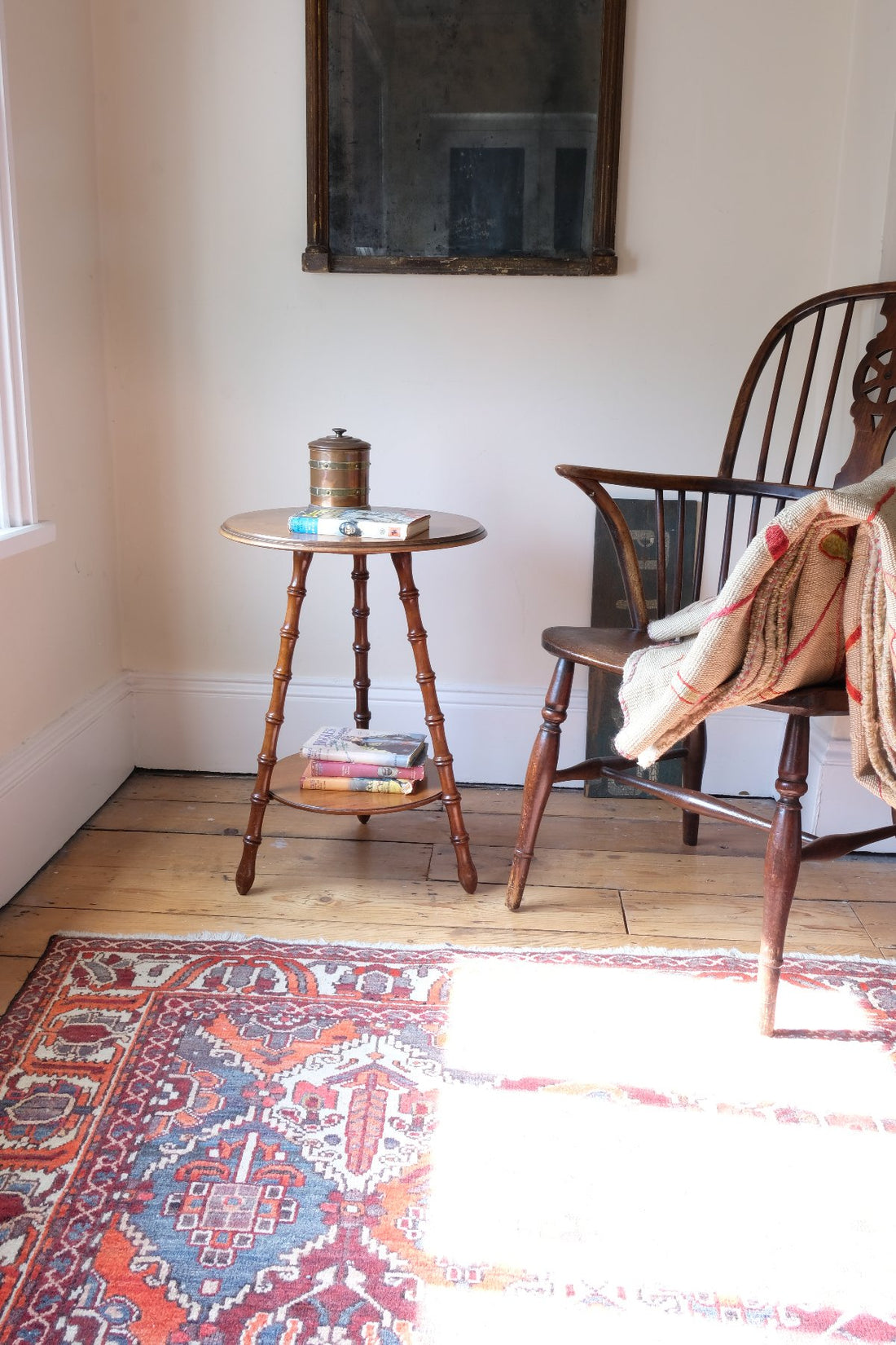 Victorian mahogany cricket table with faux bamboo legs and two-tone finish