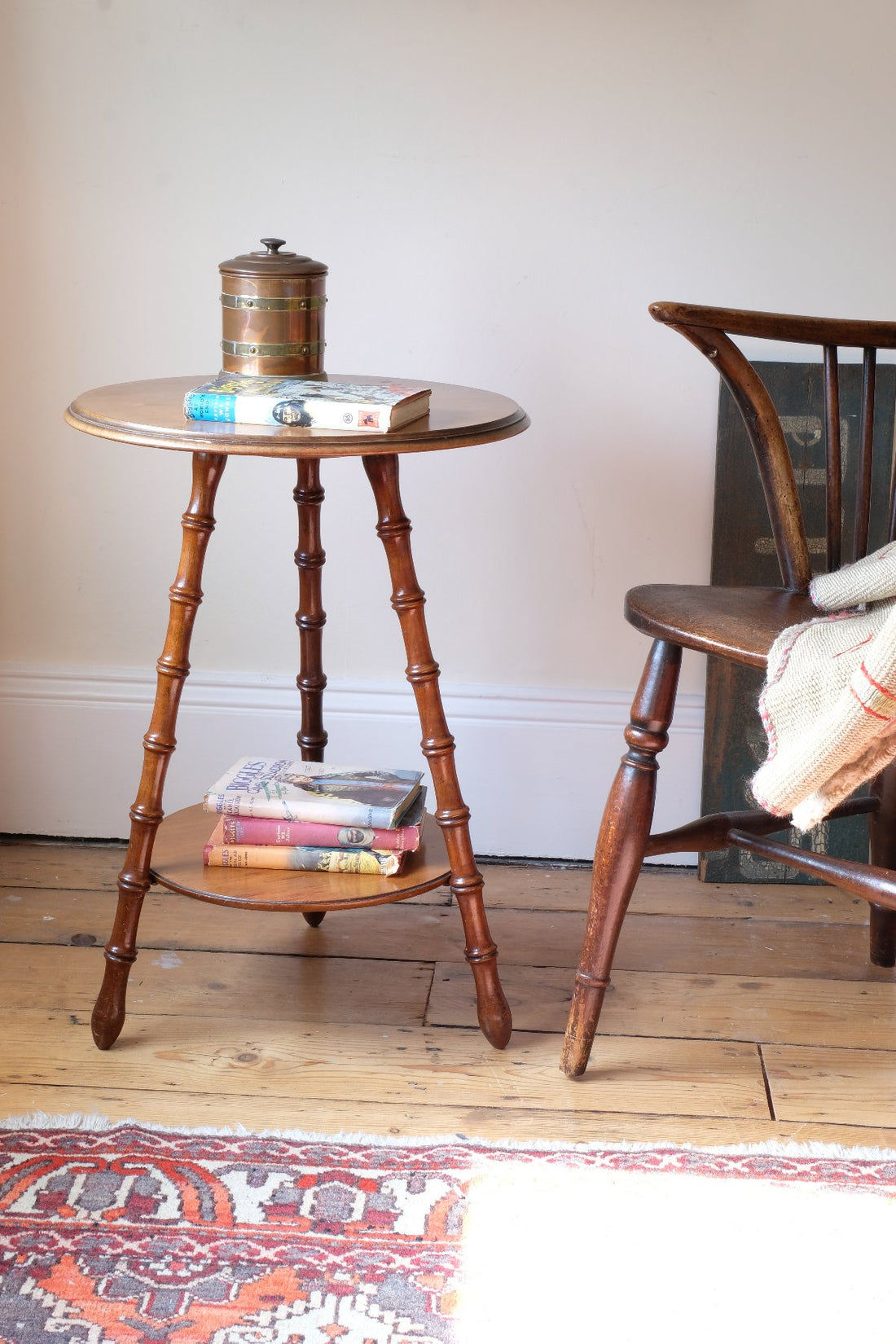Victorian mahogany cricket table with faux bamboo legs and two-tone finish