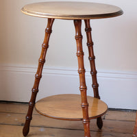 Victorian mahogany cricket table with faux bamboo legs and two-tone finish