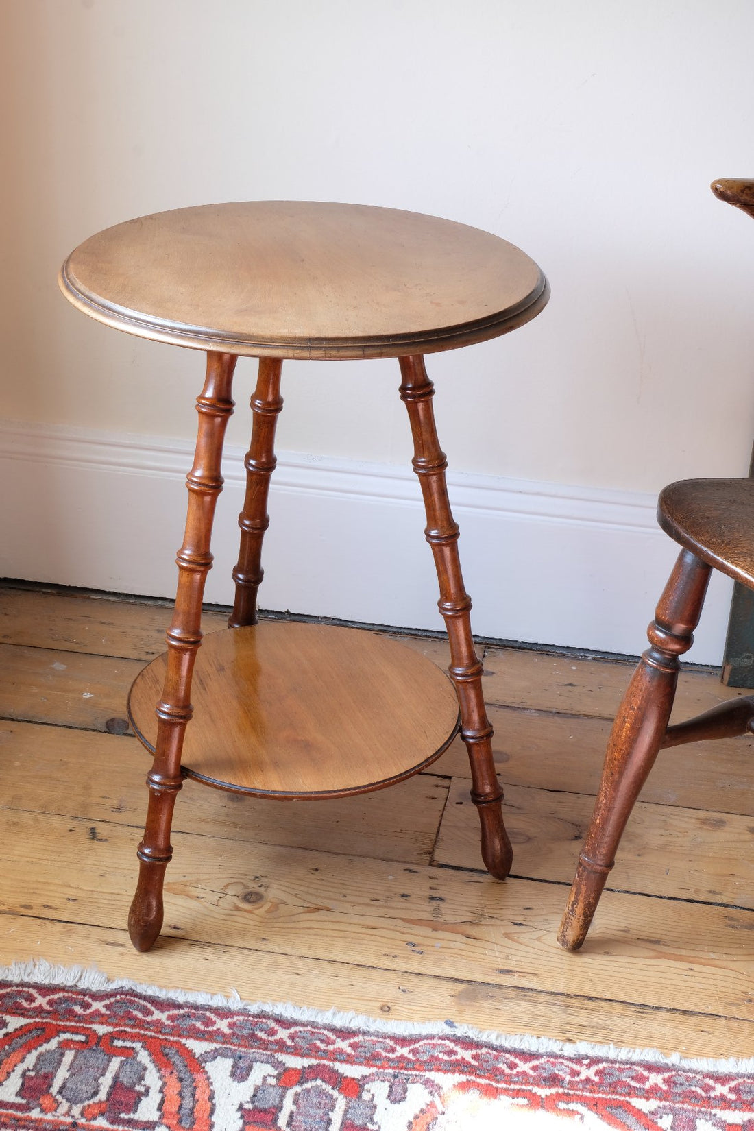 View looking downwards - Victorian mahogany cricket table with faux bamboo legs and two-tone finish