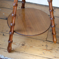 Bottom tier shelf - Victorian mahogany cricket table with faux bamboo legs and two-tone finish