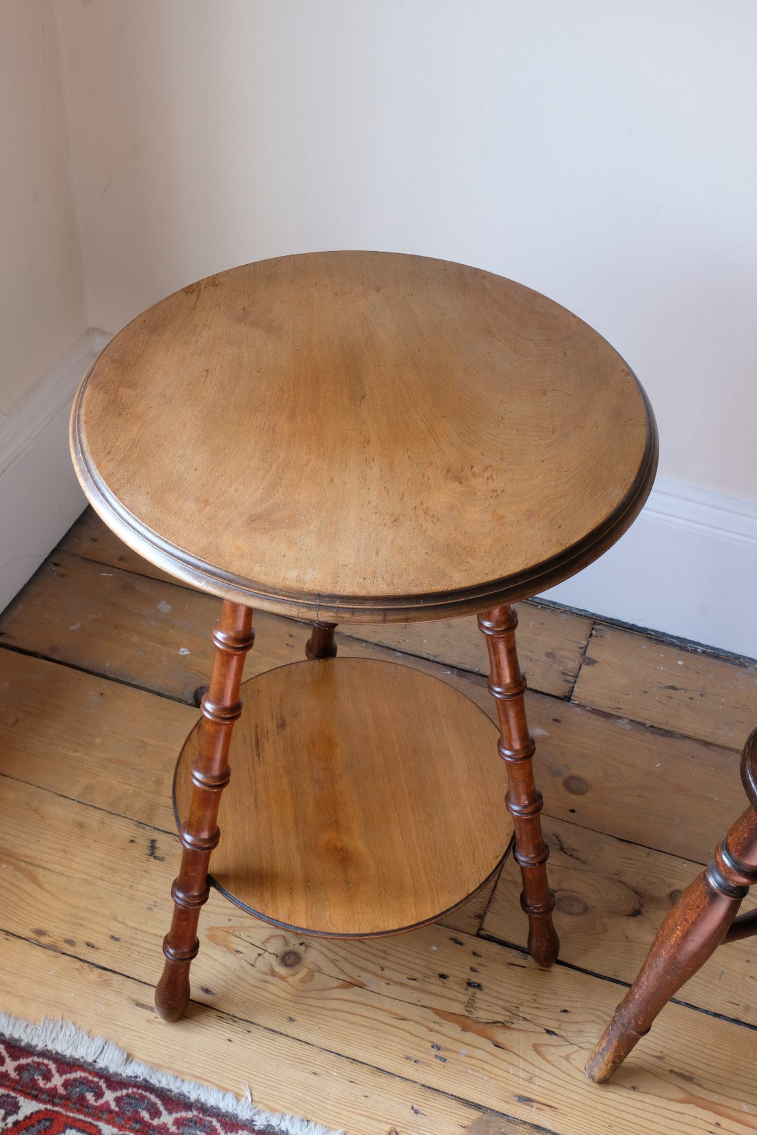 Looking from the top down - Victorian mahogany cricket table with faux bamboo legs and two-tone finish