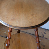 Close up of the timber - Victorian mahogany cricket table with faux bamboo legs and two-tone finish