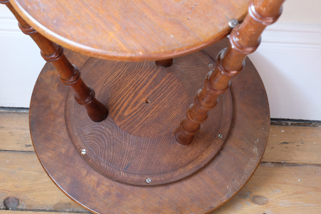 Underneath construction methods - Victorian mahogany cricket table with faux bamboo legs and two-tone finish