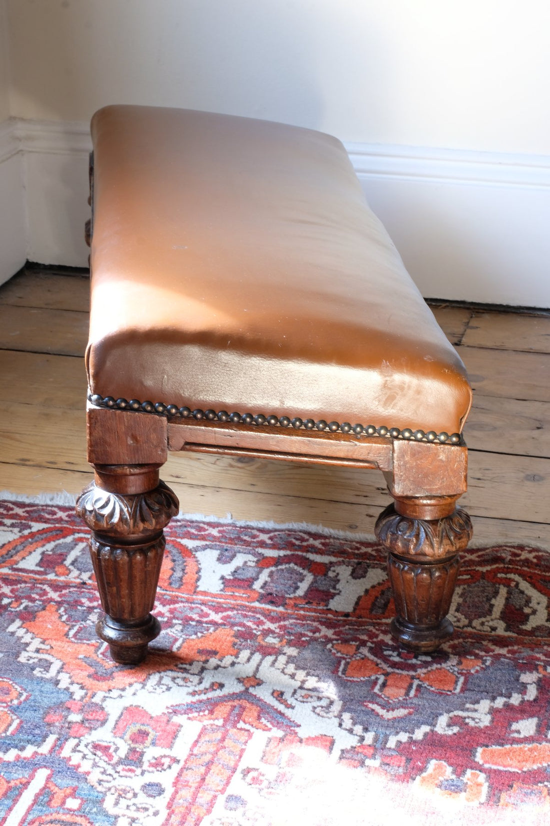 end view showing angled slant - Victorian Oak and Leather Masonic Kneeling Bench Brighton Lodge Provenance