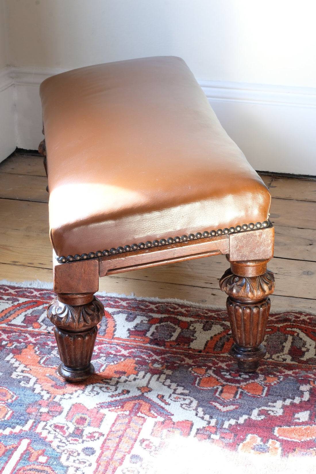 end view showing angled slant - Victorian Oak and Leather Masonic Kneeling Bench Brighton Lodge Provenance